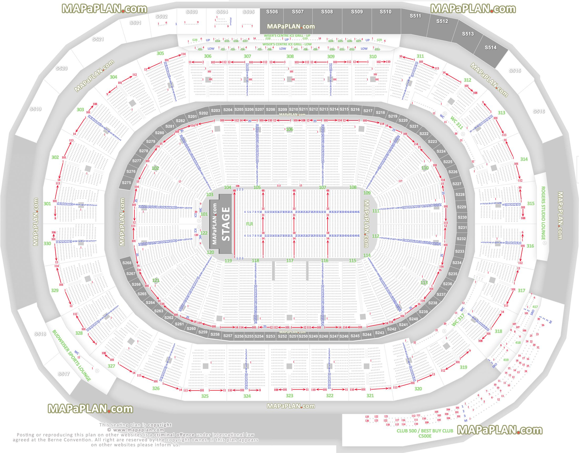 Detailed Seat Row Numbers End Stage Full Concert Sections Floor Plan 