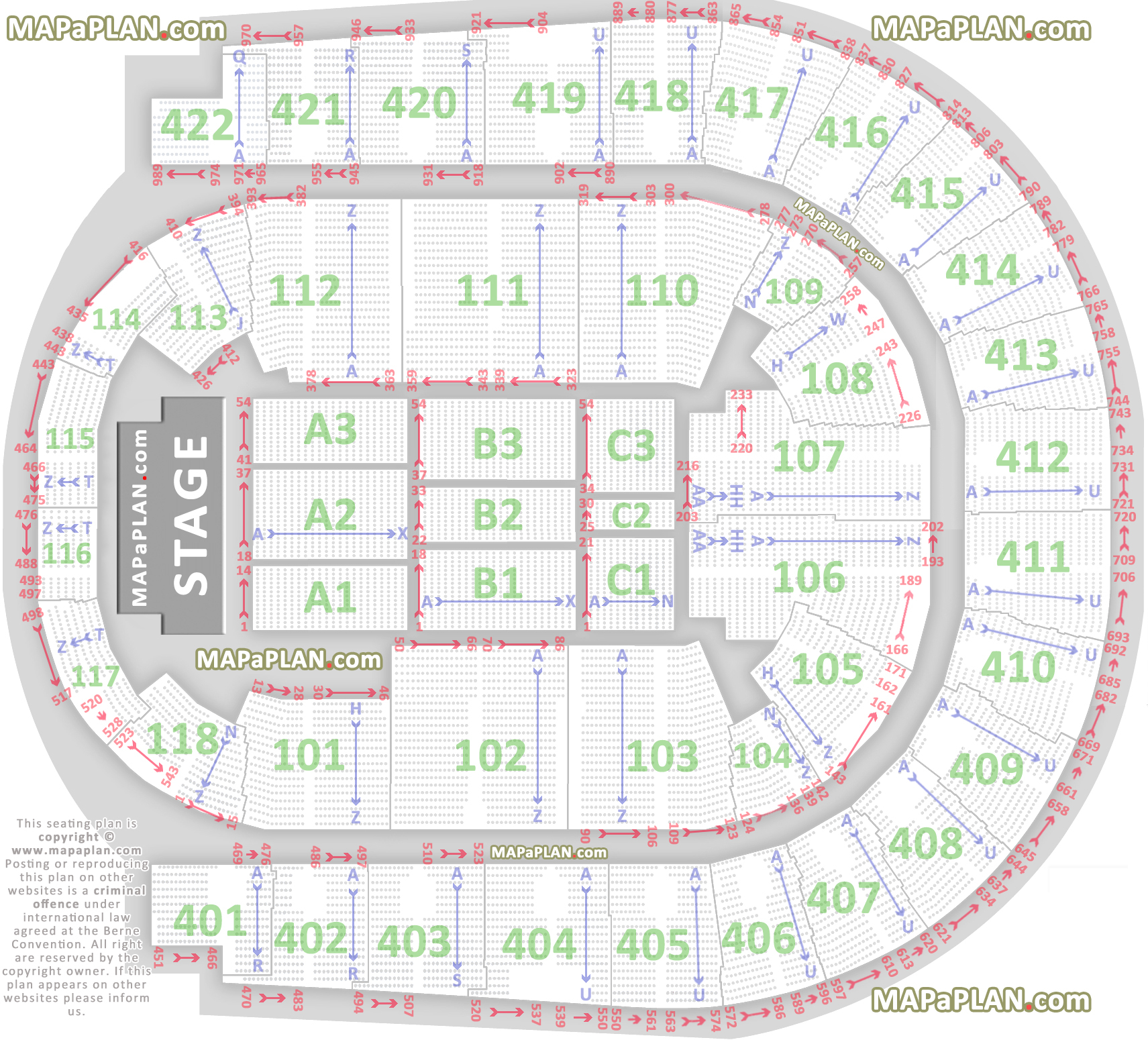 O2 Arena London Seating Plan Detailed Seat Numbers MapaPlan